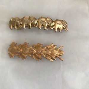 Playful gold tone hair barettes